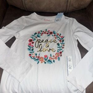 Cat & Jack White Long Sleeve Shirt with Peace & Love Design
